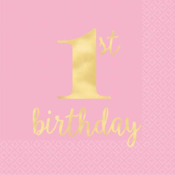 1St Birthday Pink Lunch Napkins 16Pk  |   Party Napkins