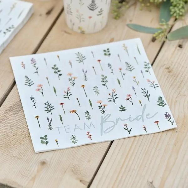 Floral Team Bride Hen Party Paper Napkins 16Pk  |   Party Napkins