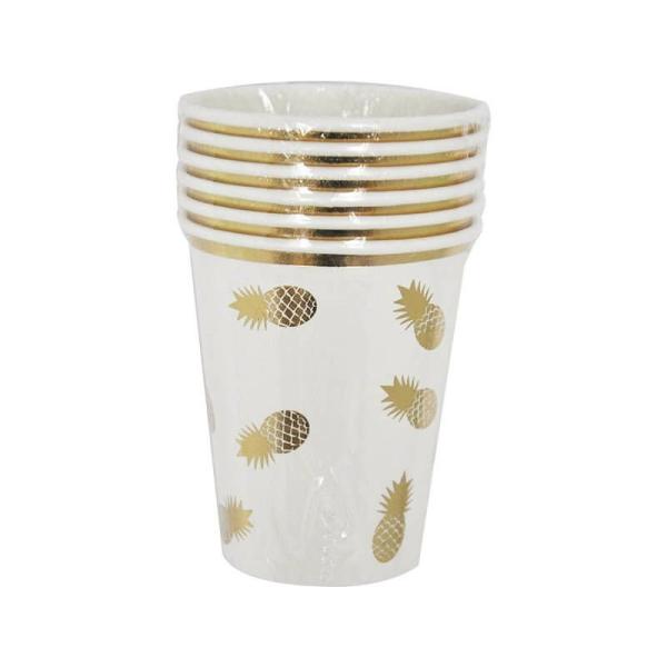 Golden Pineapple Paper Cups 266Ml 6Pk  |   Party Cups