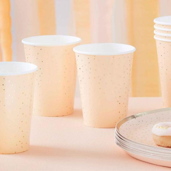 Peach & Gold Polka Dot Paper Cups  |   Party Cups