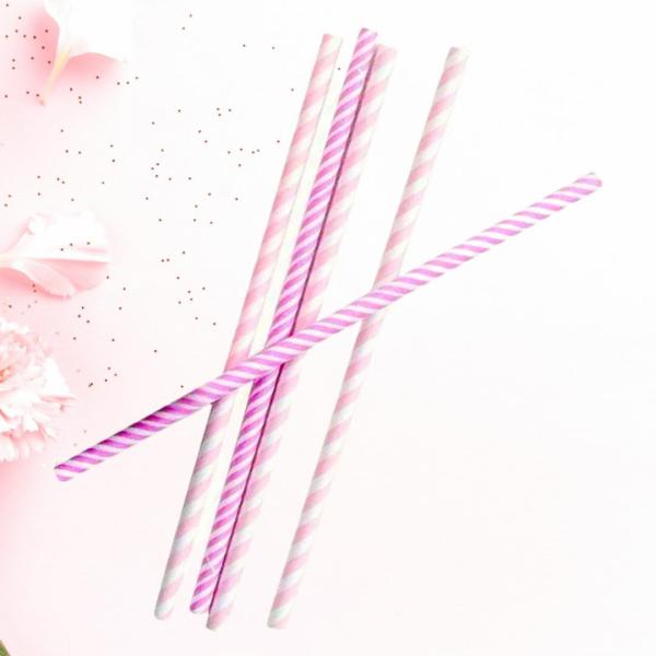 Pink Striped Paper Straws 20Pk  |   Drinking Straws