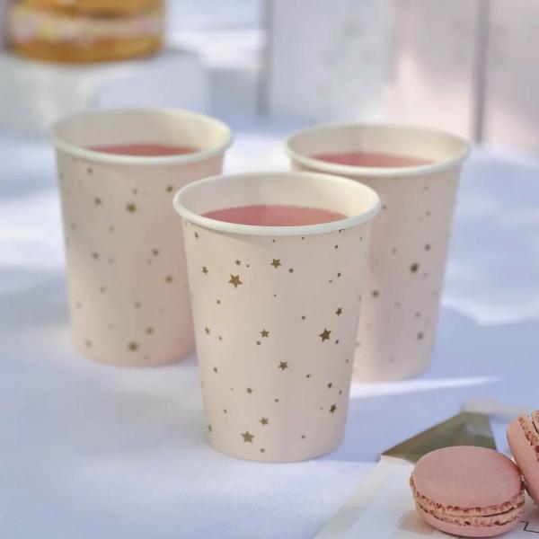 Princess Party Gold & Star Paper Cups 8Pk  |   Party Cups