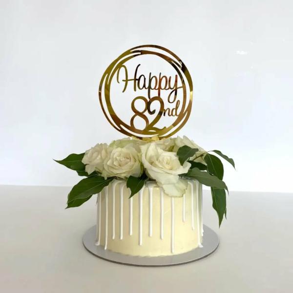 Acrylic Gold Geometric ‘Happy 82Nd’ Cake Topper  |   Birthday